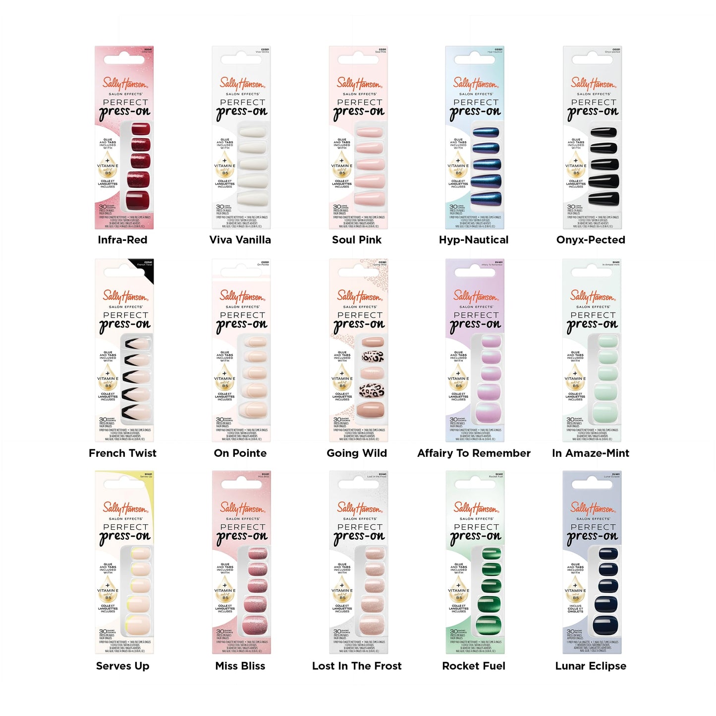 Sally Hansen Salon Effects Perfect Press-On Nails | Sq-oval Shape | Easy to Apply, Non-Damaging | 30 Nails, Nail Glue, Adhesive Tabs, File | Lunar Eclipse