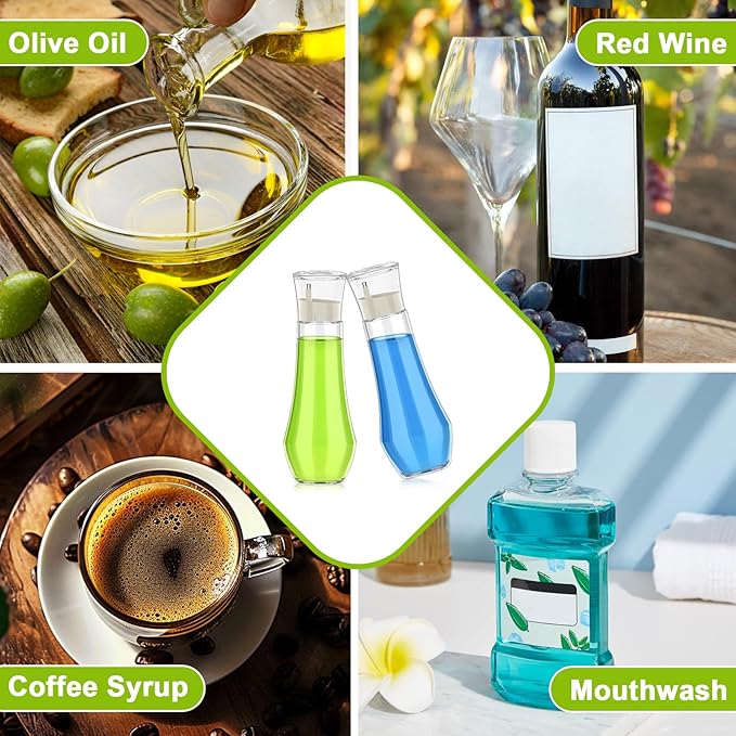 Glass Mouthwash Dispenser for Bathroom, 8.8oz Refillable Mouth Wash Container Bottle with Lid Cup, Small Clear Mouthwash Dispensers Decanter for Countertop, Set of 2