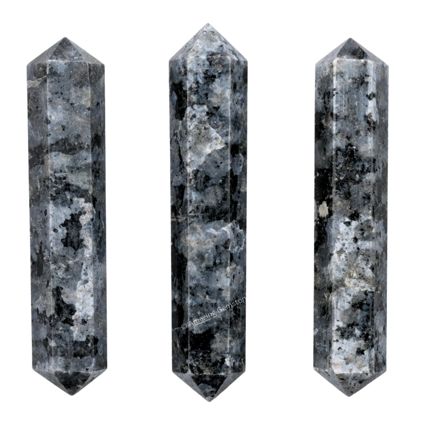 Amazing Gemstone Larvikite Crystal Points Bulk Healing Crystals&Stones - Pack of 3 Double Terminated Healing W& Point Bulk Crystals for Crafts, Crystal Grid, DIY Work - Premium Crystals