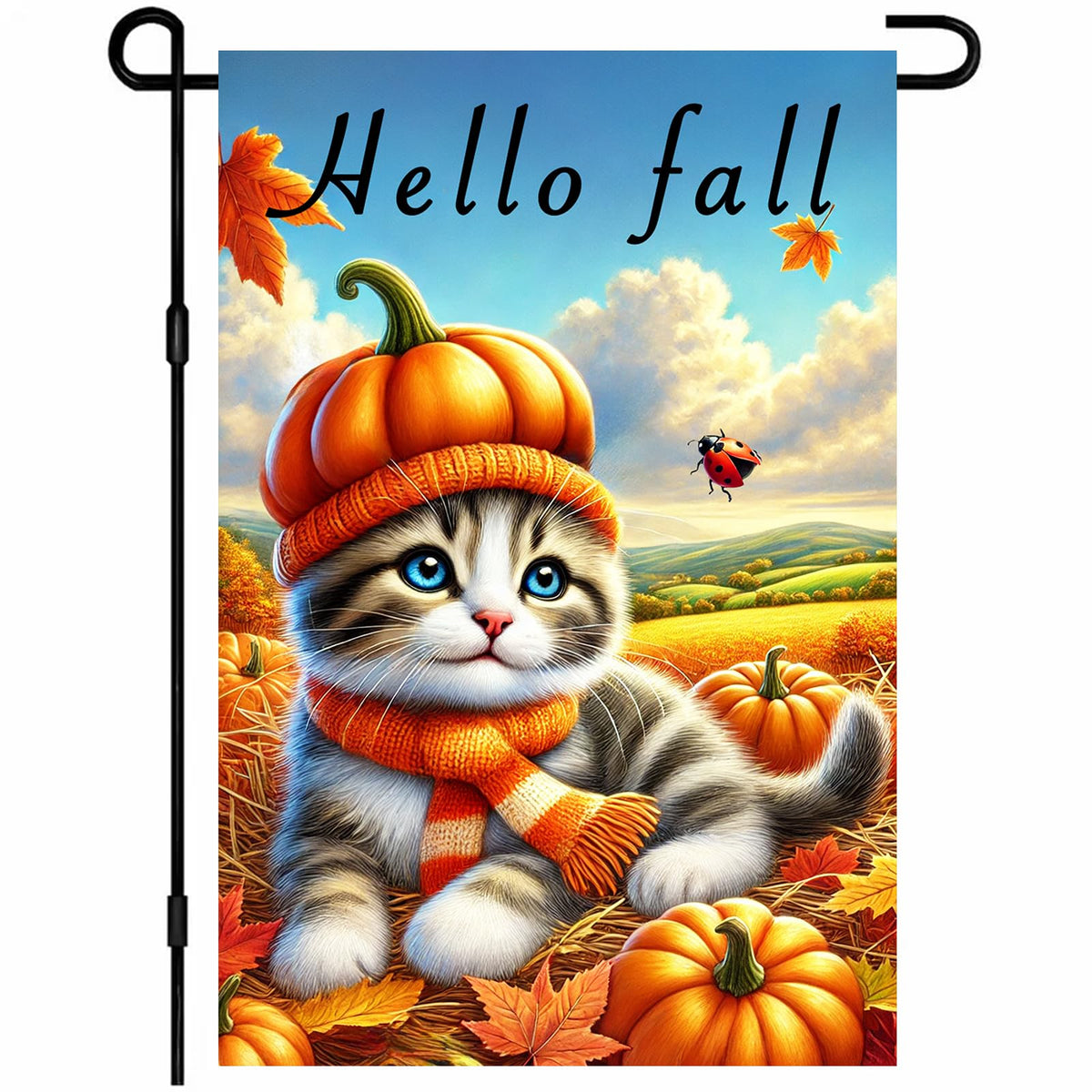 BlissYard Hello Fall Garden Flag 12x18Inch Calf Pumpkins Decor