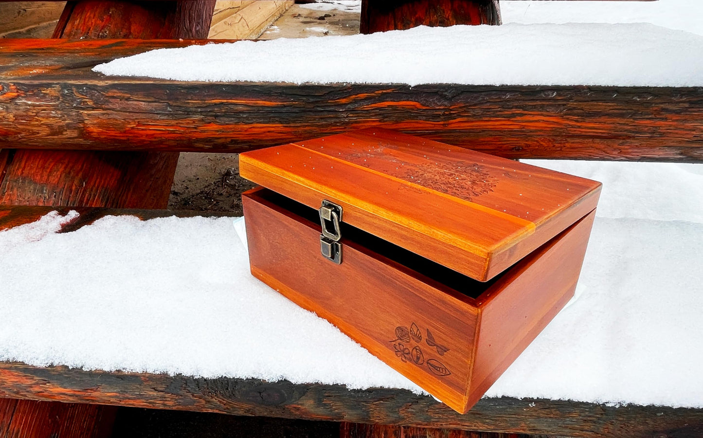 Active Lotus Tree of Life Large Premium Wood Keepsake Box with Hinged Lid and Metal Latch Storage Boxes with Lid Engraved Tree Design Gift Box Treasure StashBox