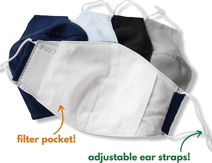 HOPE LOVE SHINE Cotton Reusable Face Masks w/Adjustable Ear Loops & Filter Pocket
