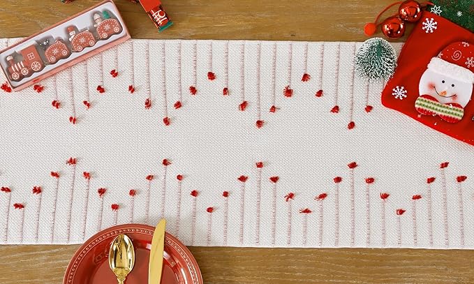 Wracra Christmas Table Runner, Natural Cotton Woven Macrame Table Runners 72 Inches Long for Christmas Decorations,Modern Farmhouse Woven Home Decor, 14x72 Inch, Red