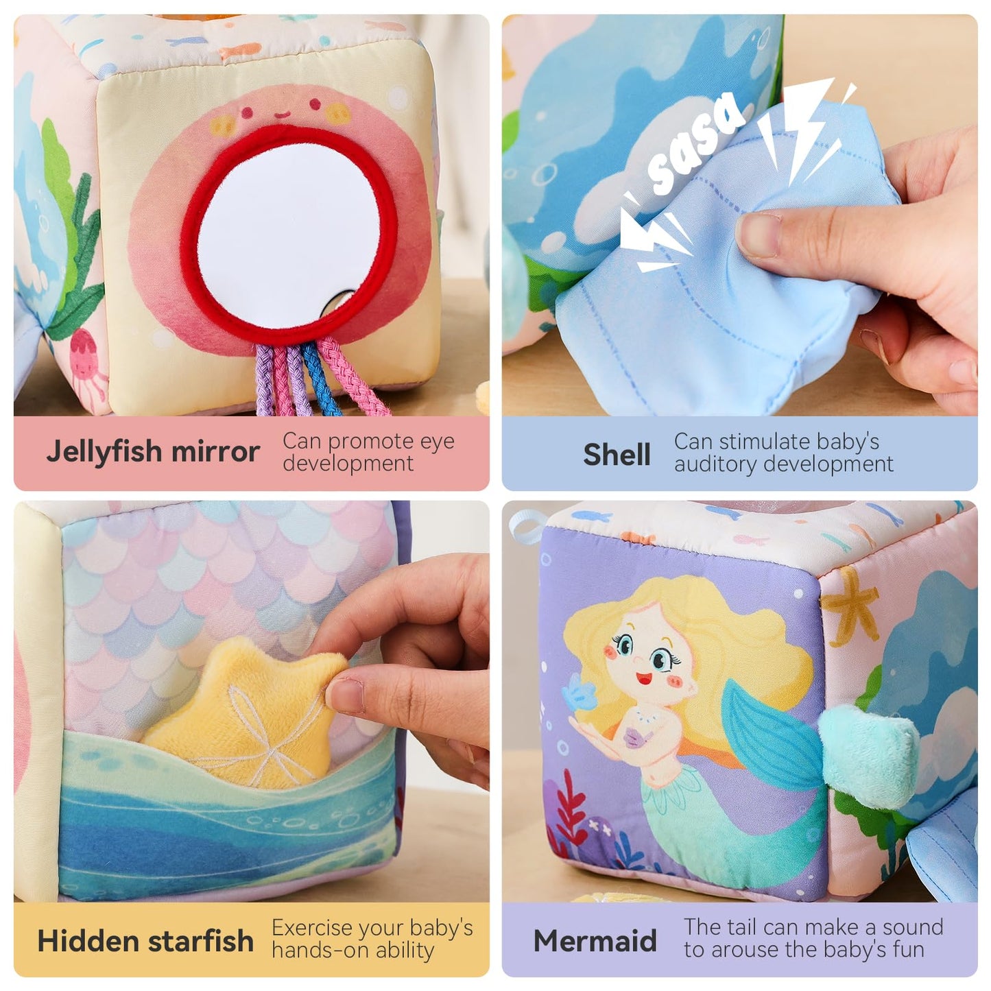Youuys Sensory Toys 2 Sets, Baby Tissue Box Toy & Soft Stuffed Animal Set