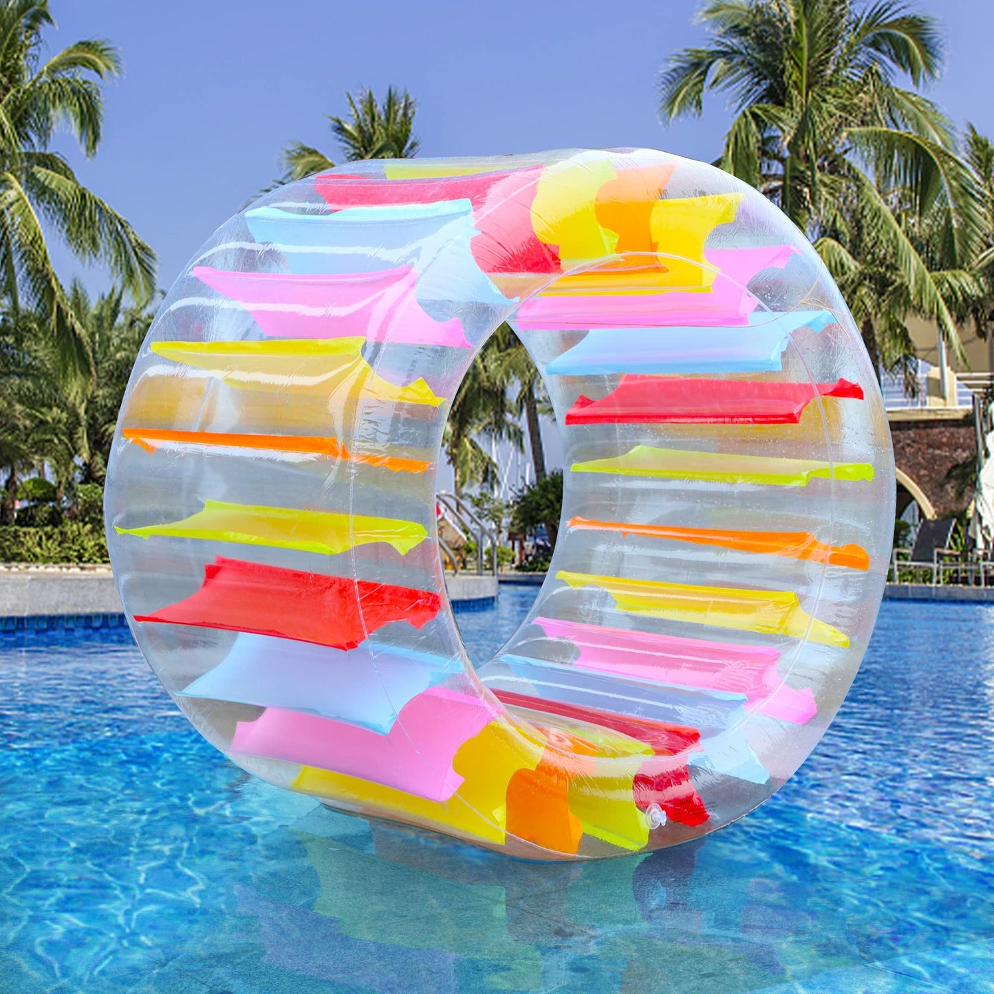 Zcaukya 47" Giant Inflatable Water Wheel for Kids, Colorful Pool Float Roller Toy for Swimming Pools, Beaches, Lawns Summer Party Fun