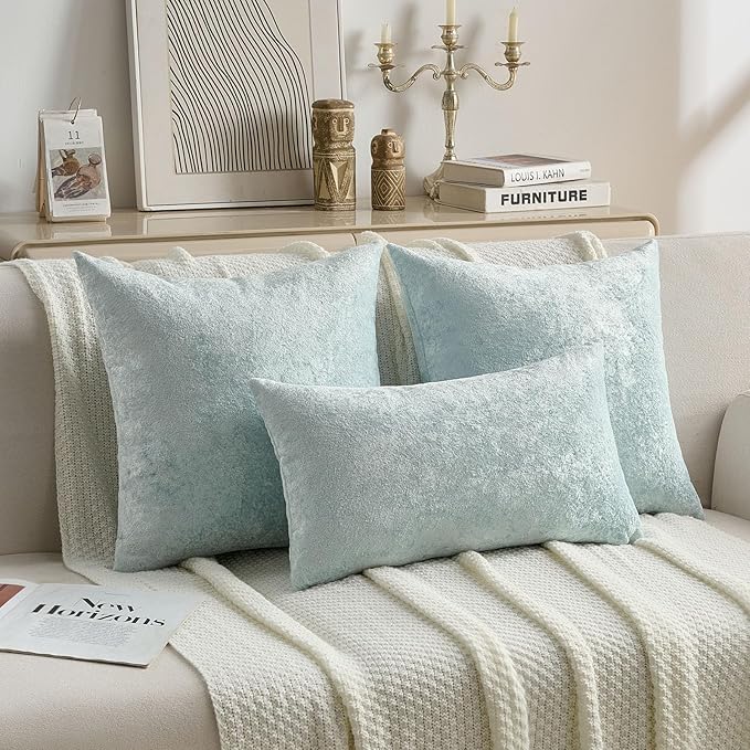 FUTEI Light Blue Flannel Throw Pillow Covers 26x26 Inch Set of 2,Soft Dimensional Textured Euro Pillow Shams,Modern Home Decor for Couch Living Room