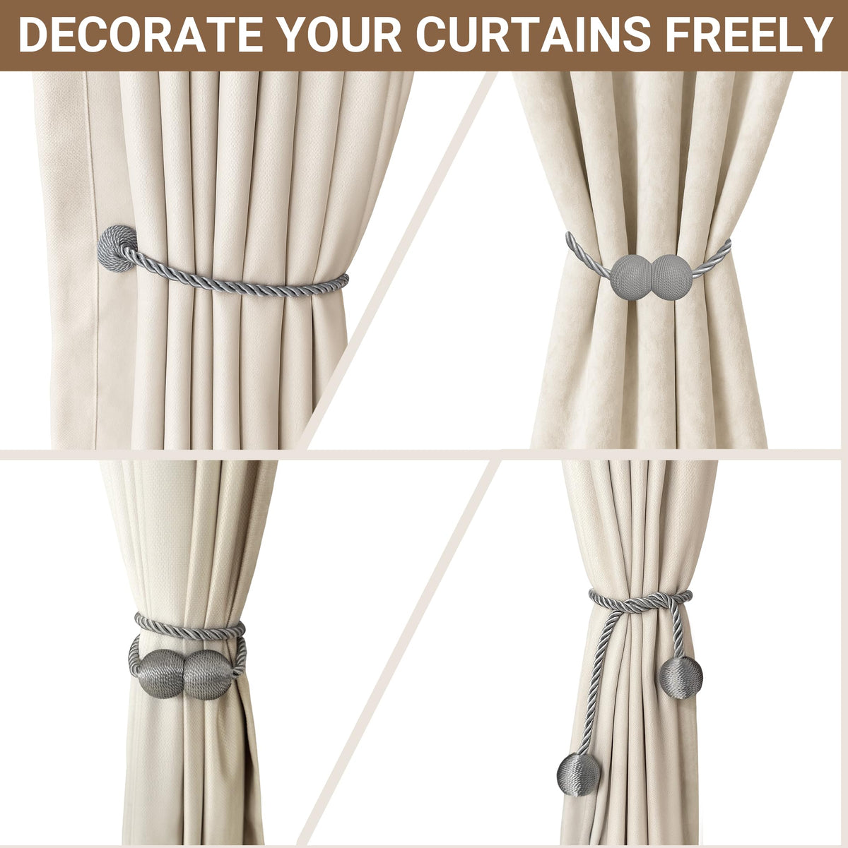 Magnetic Curtain Tiebacks Grey 2pcs (2 Count)