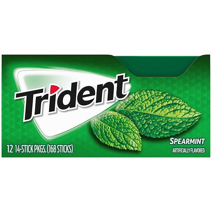 Trident Spearmint Sugar-Free Chewing Gum, 12 Packs of 14 Pieces (168 Total Pieces)