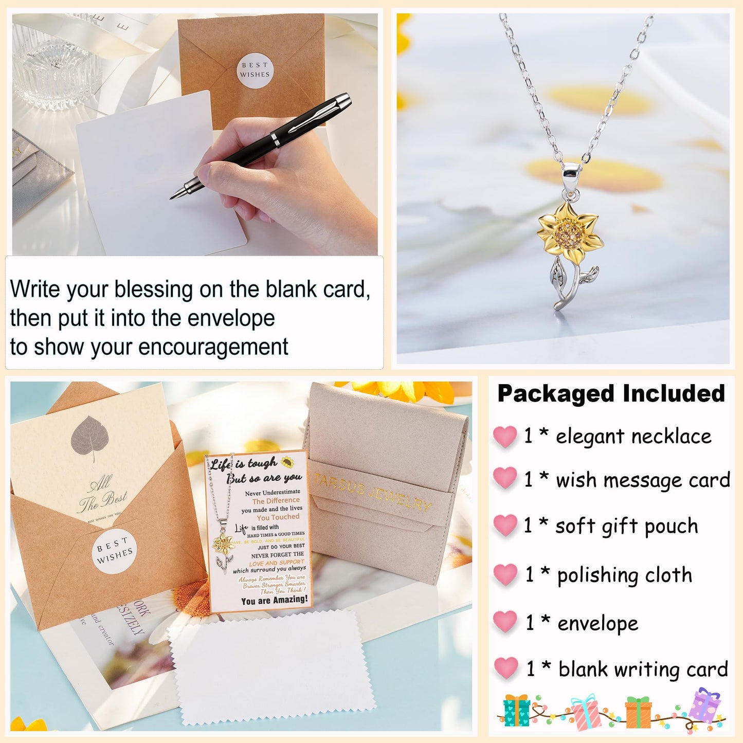Tarsus Inspirational Gifts for Women, Get Well Soon Gifts Encouragement Inspirational Necklace for Women Friend Teen Teenage Gifts Ideas Sunflower Gifts Jewelry