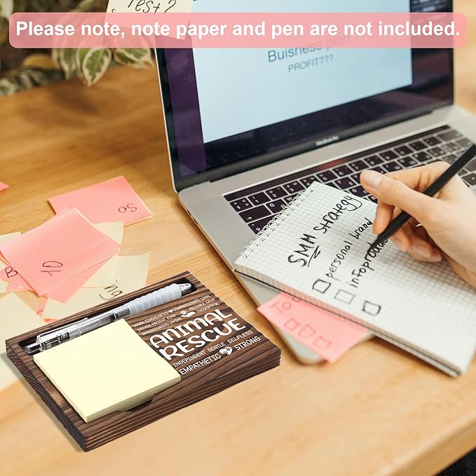 Animal Rescue Appreciation Gifts, Thank You Gift for Animal Rescue, Humane Shelter Office Coworkers Staff Appreciation Gifts, Sticky Note Holder Wooden Notepad & Pen Holder 6.5" x 4.7" - FTA276