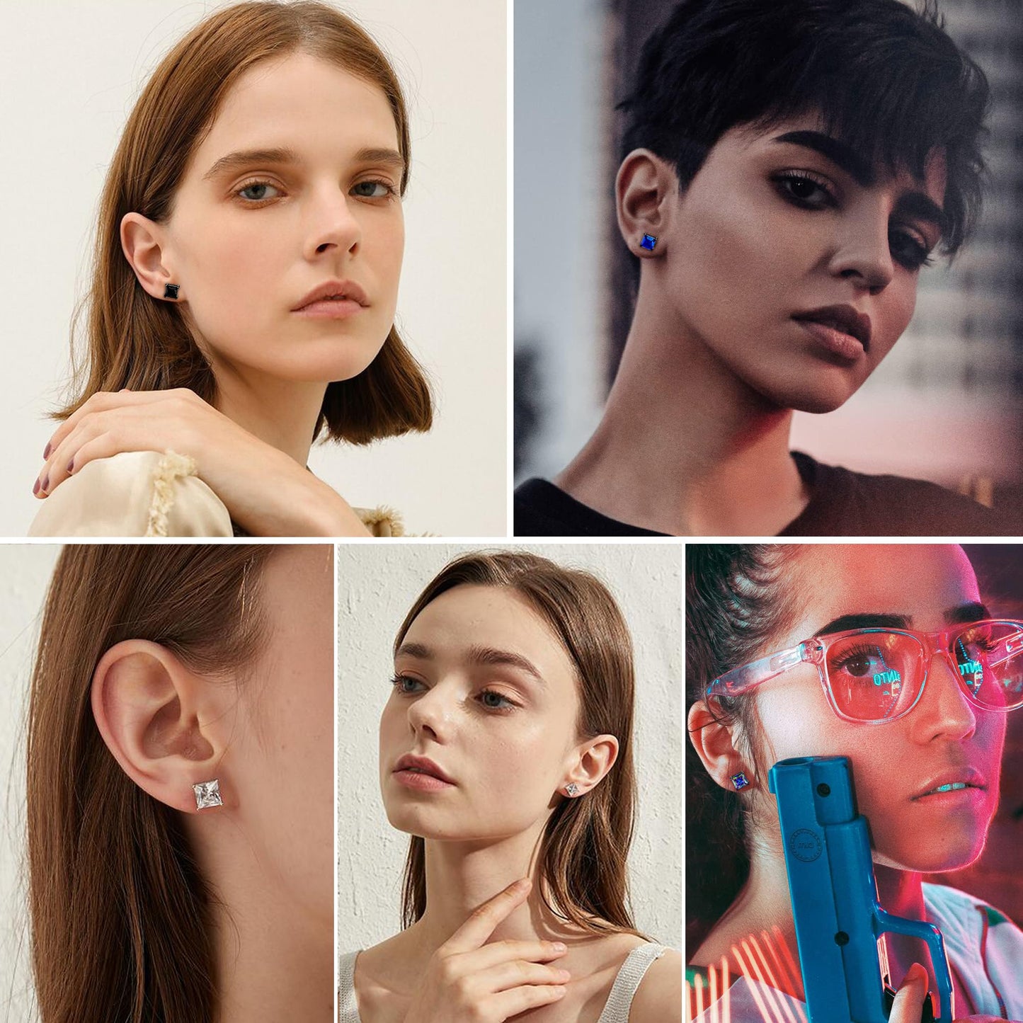 SIISPRI 4 Pairs Stainless Steel Magnetic Stud Earrings for Men Women Hypoallergenic Inlaid Cubic Zirconia Unisex Non-Piercing Clip On Stud Diamond Earrings Set