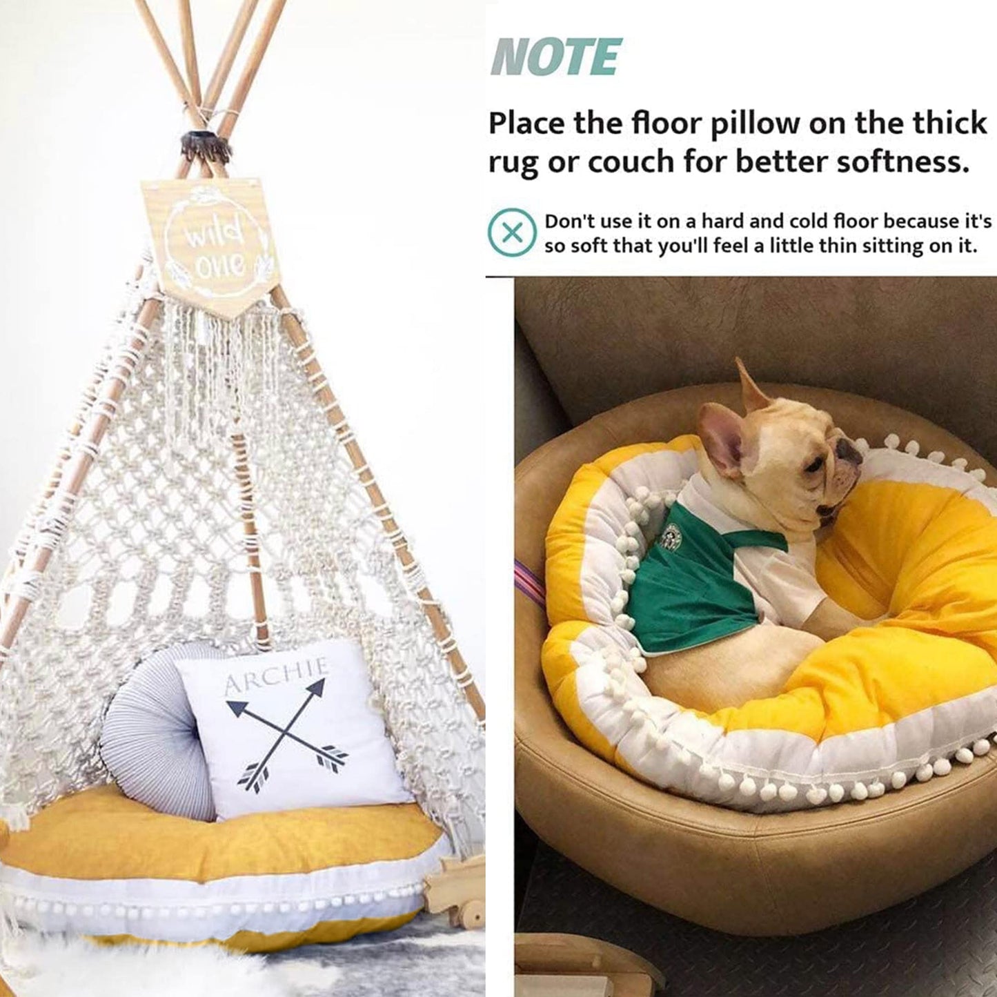Kishome Large Floor Pillow Kids Round Floor Cushion Seating, 35 inches Big Circle Pillow, Round Pillows Seating for Children, Oversized Mat for Reading Nook Teepee Playroom Nursery Canopy Yellow