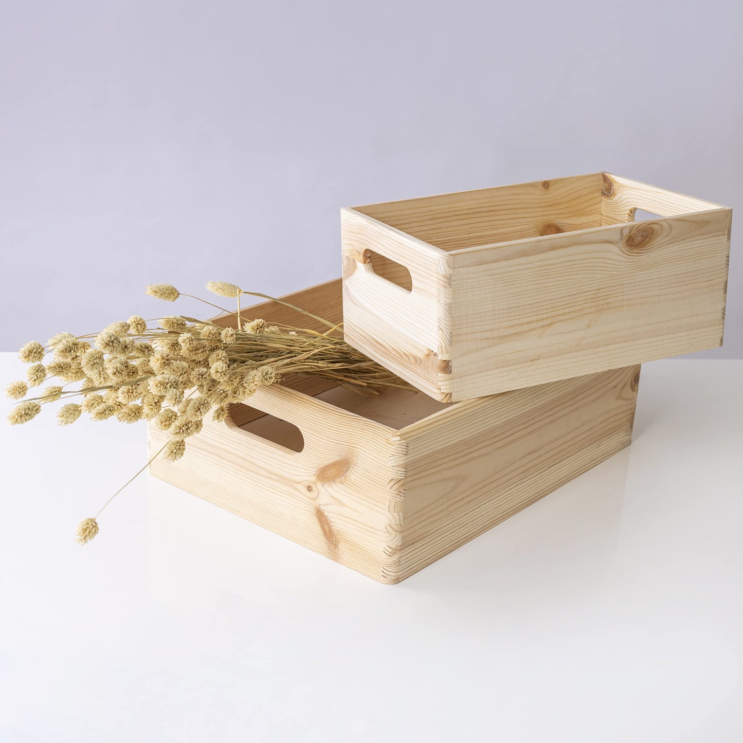 Creative Deco Large Wooden Crate Nesting Crate Handles | 11.8 x 7.87 x 5.51 in | Keepsake Unfinished Display Storage Box Multi-Craft Caddy Nesting Crate | Natural Wood Rustic | Plain Unpainted Beige
