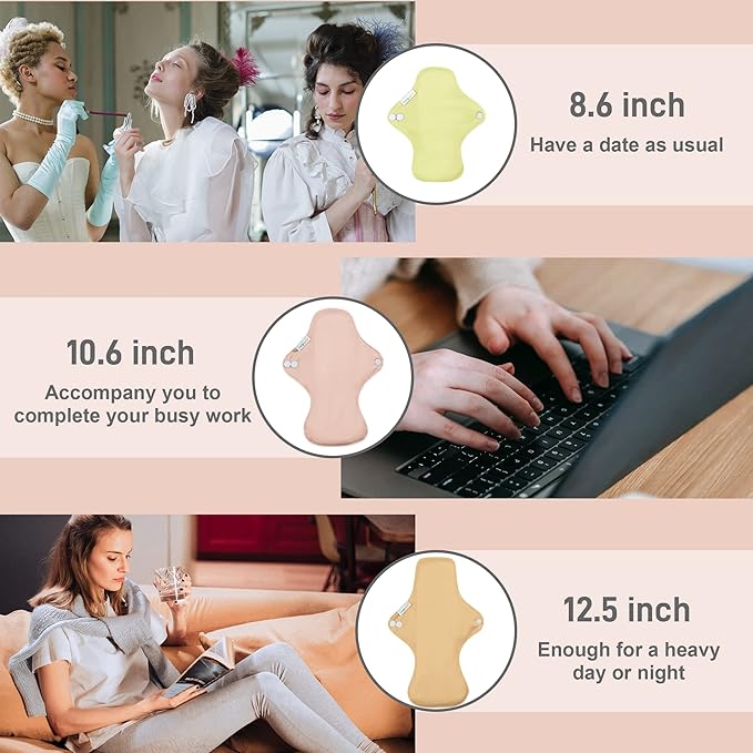 Langsprit Cotton Reusable Period Pads for Women, Washable Pads Menstrual, Regular Absorbency Cotton Cloth Menstrual 3pcs Set with Mini Wet Bag, Suitable for Menstrual Period