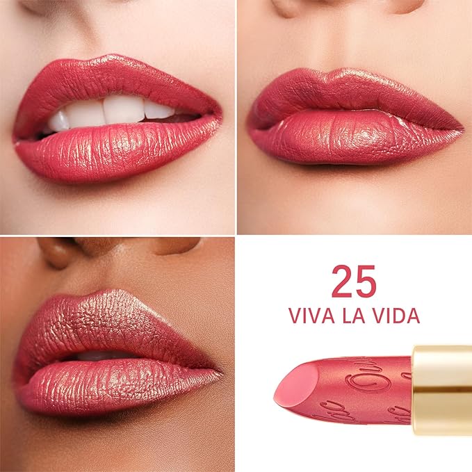 Oulac Metallic Orange & Coral Pink Lipstick Set - 2PCS Vegan Lightweight Hydrating Formula with High Impact Lip Color for Full Coverage Lip Makeup, Christmas Gifts for Women, 05+25
