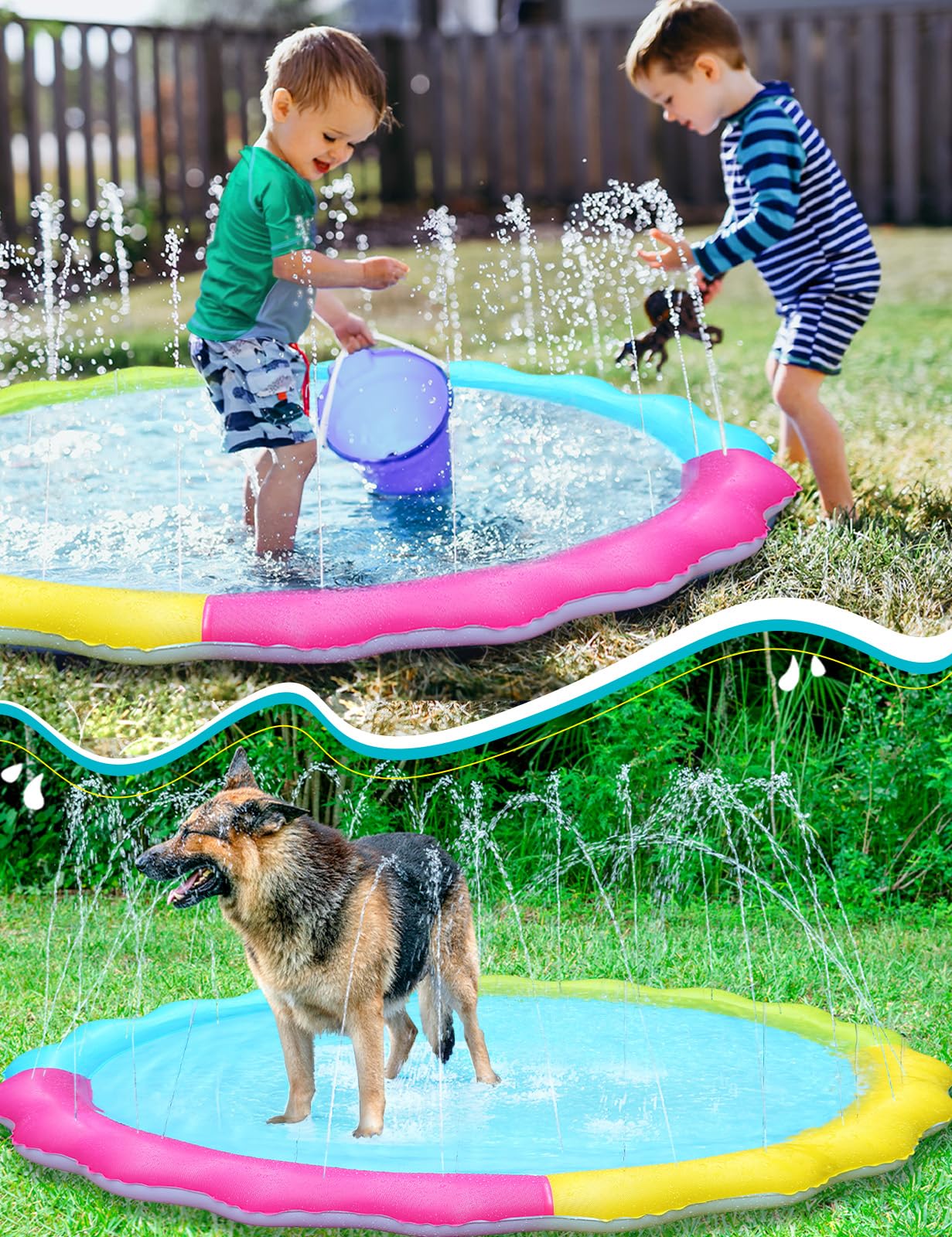 Jasonwell Splash Pad Sprinkler for Kids Splash Play Mat Outdoor Water Toys Inflatable Splash Pad Baby Toddler Pool Boys Girls Children Outside Backyard Dog Sprinkler Pool Age 1 2 3 4 5 6 7 8 9 L
