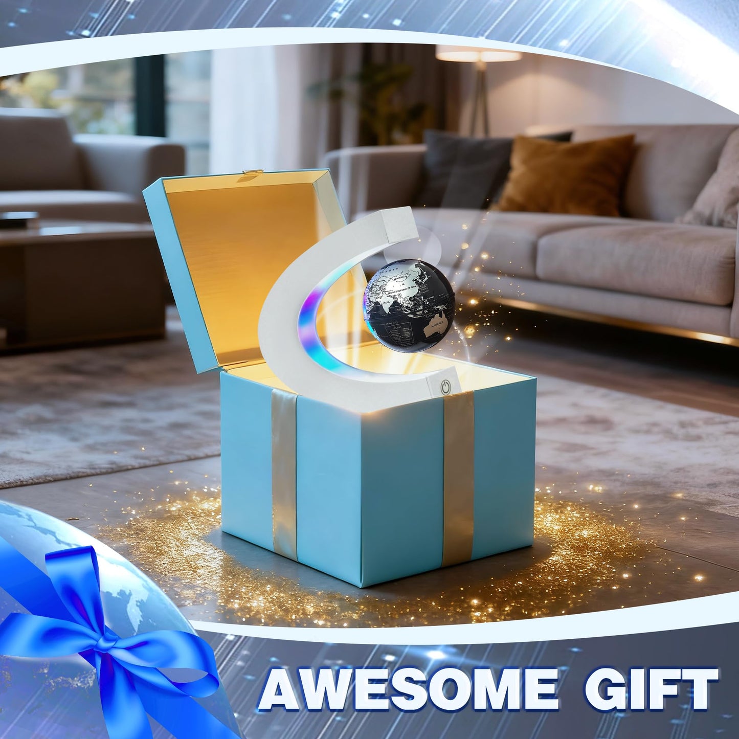 Flagest Magnetic Levitating Globe with LED Light, C Frame Floating World Globe Lamp, Cool Gadgets for Men Boys and Girls, Cool Stuff Tech Gifts for Office Bookshelf Home Desk Decor