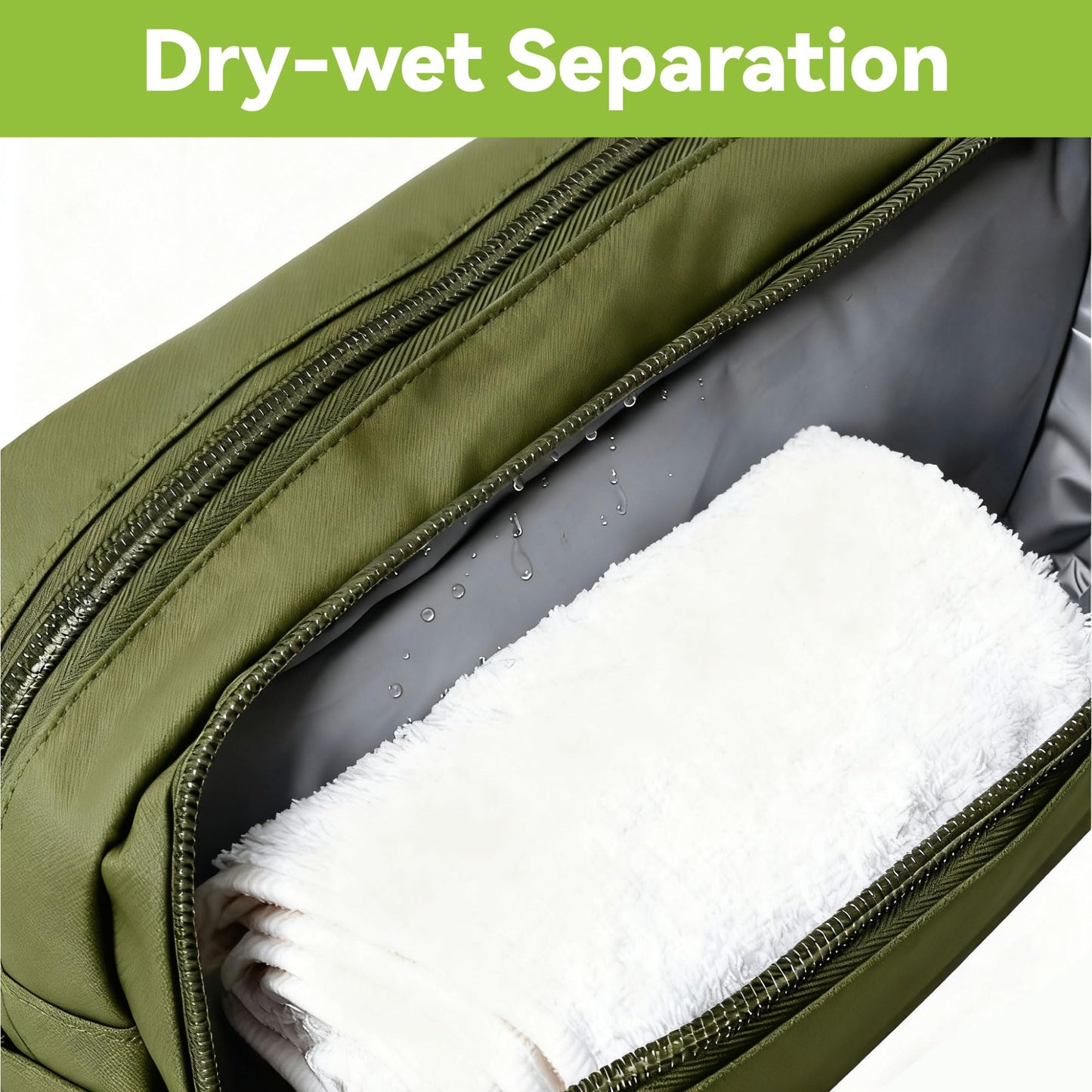 JeeVoya Toiletry Bag for Men Dry Wet Separation Portable Shaving Kit Organizer with 3 Compartments Mens Toiletry Bags for Traveling (Green)