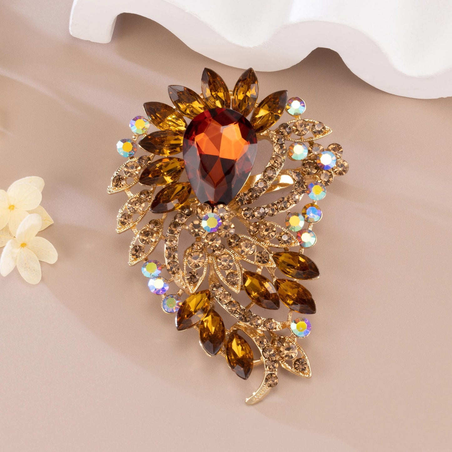 SELOVO Big Large Flower Statement Brooches Pins Scarf Decoration Gold Tone (Yellow)