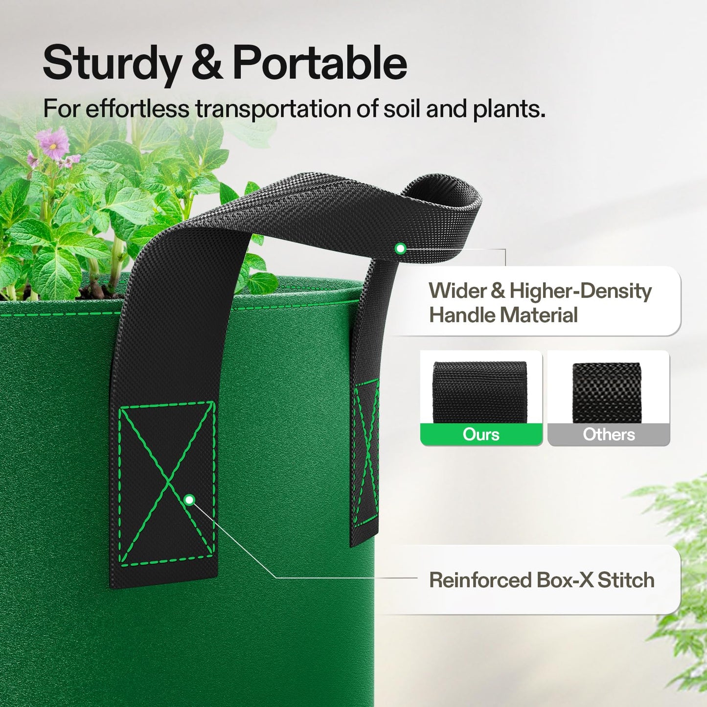 VIVOSUN 5-Pack 10-Gallon Colored Grow Bags, 350G Thick nonwoven Fabric Pots with Handles for Flowers, Fruits and Vegetables