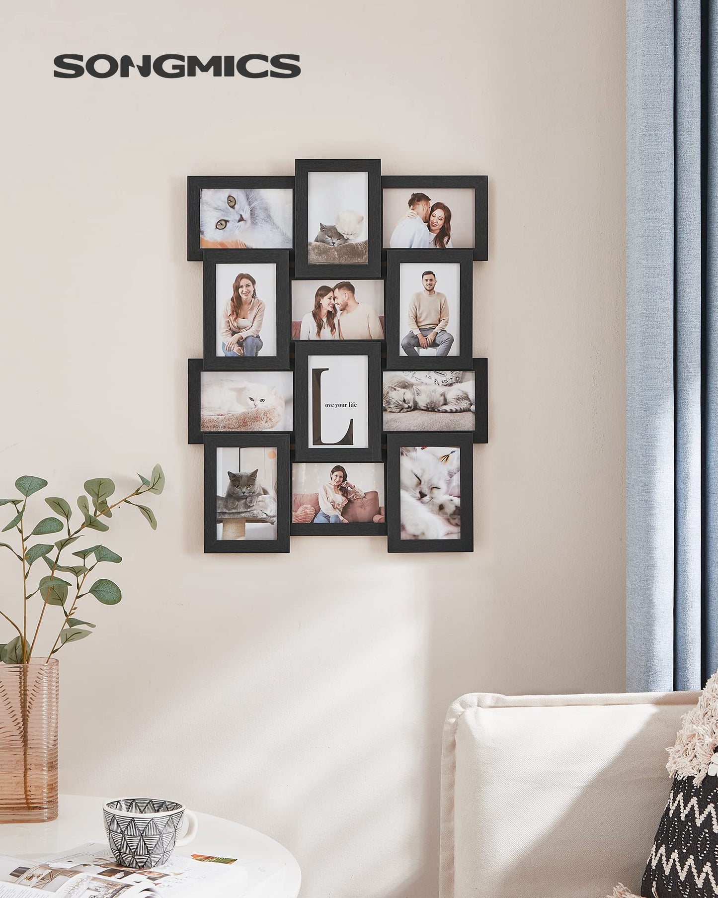 SONGMICS Collage Picture Frames, 4x6 for Wall Decor, Multi Family Photo for Gallery Decor, Hanging Display, Set of 12, Ink Black URPF26BK