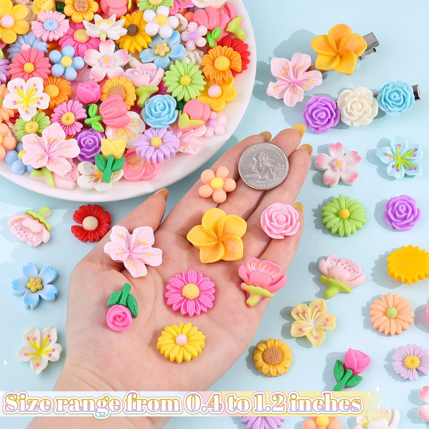 100PCS Flower Slime Charms Cute Flatback Resin Charms for Slime, Kawaii Random Decoden Charm for Embellishments Phone Junk Case Charms Bulk,Hairpins Scrapbooking Crafting DIY Decor
