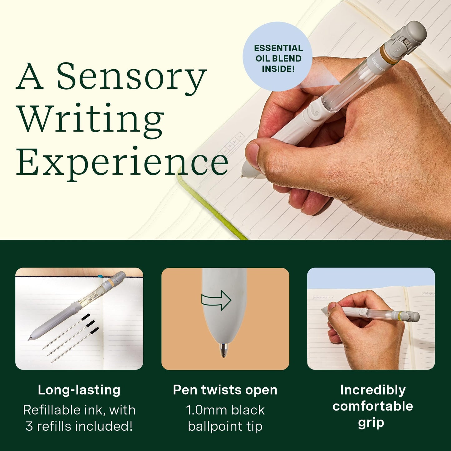 Lifelines Pen Diffuser Set, Favorite Desserts 3-Pack - 1mm Black Ballpoint Pens with Scented Essential Oil Blends – Aromatherapy Diffuser & Sensory Immersion Diffuse Aroma As You Write
