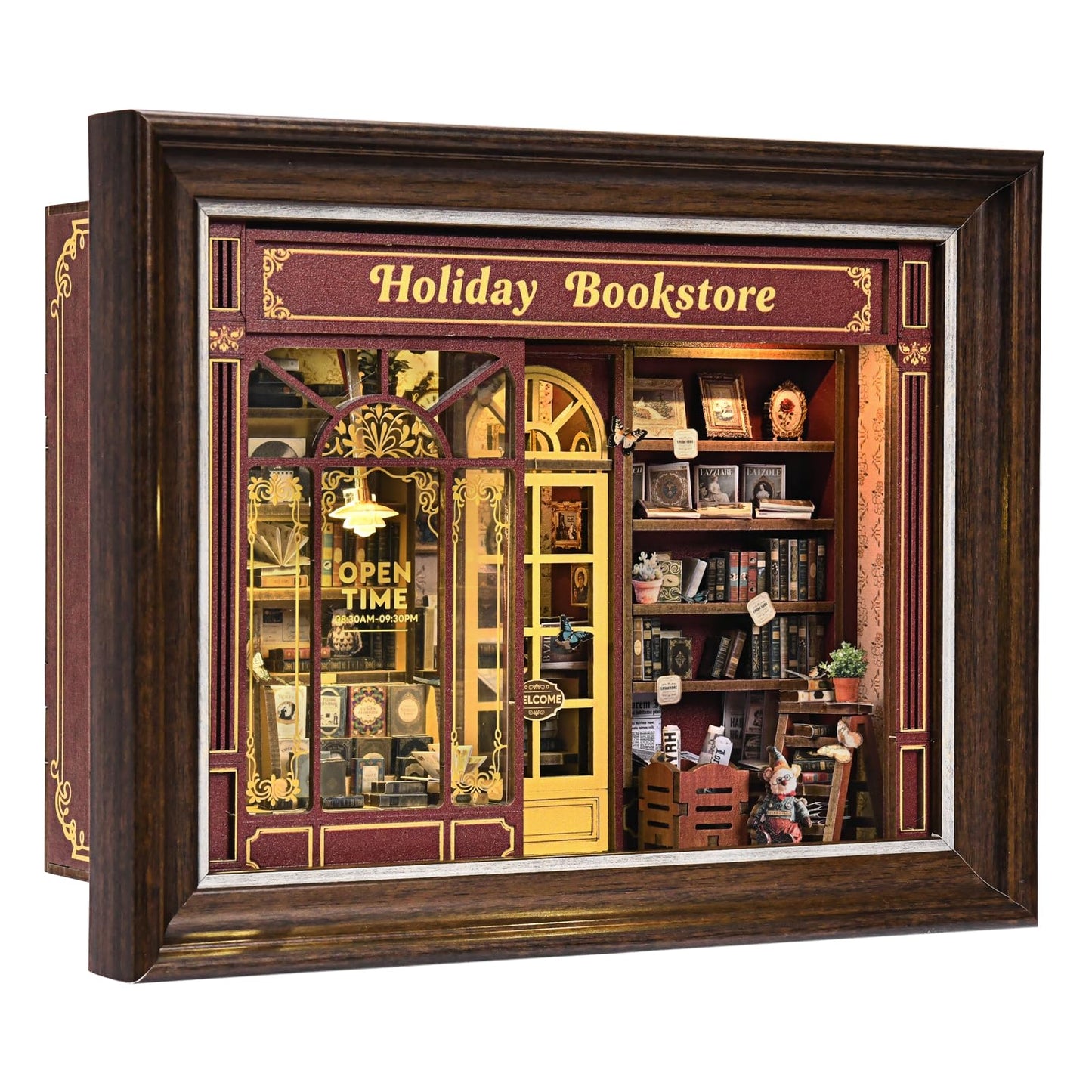 Book Nook Kit-3D Wooden Puzzle with LED Switch Control & Wall-Mountable Frame,DIY Miniature House for Beginners,Bookshelf/Tabletop/Wall Decor for Craft Lovers,Dollhouse Gift,Holiday Bookstore