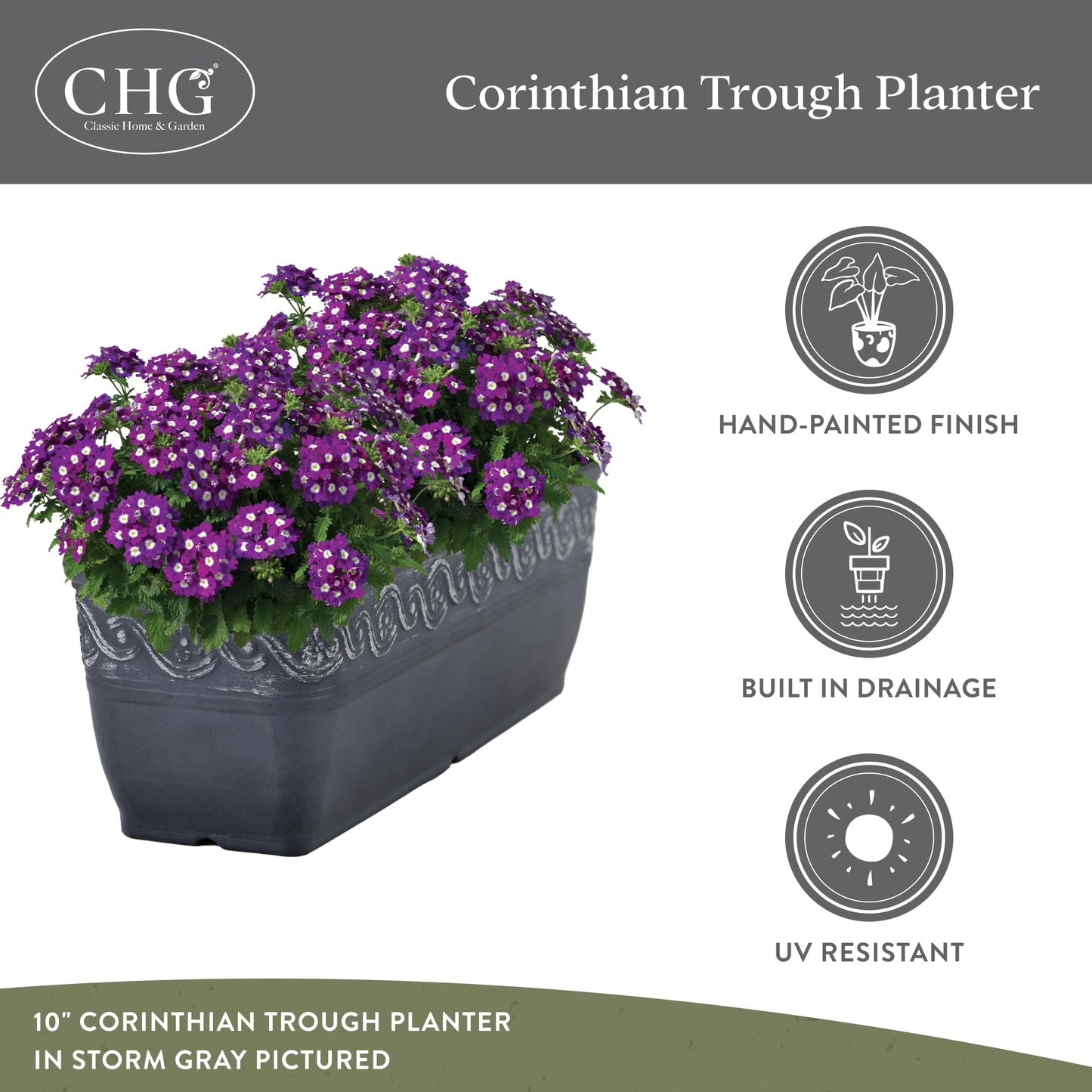 Classic Home and Garden Corinthian Trough Planter 10" Desert Tan