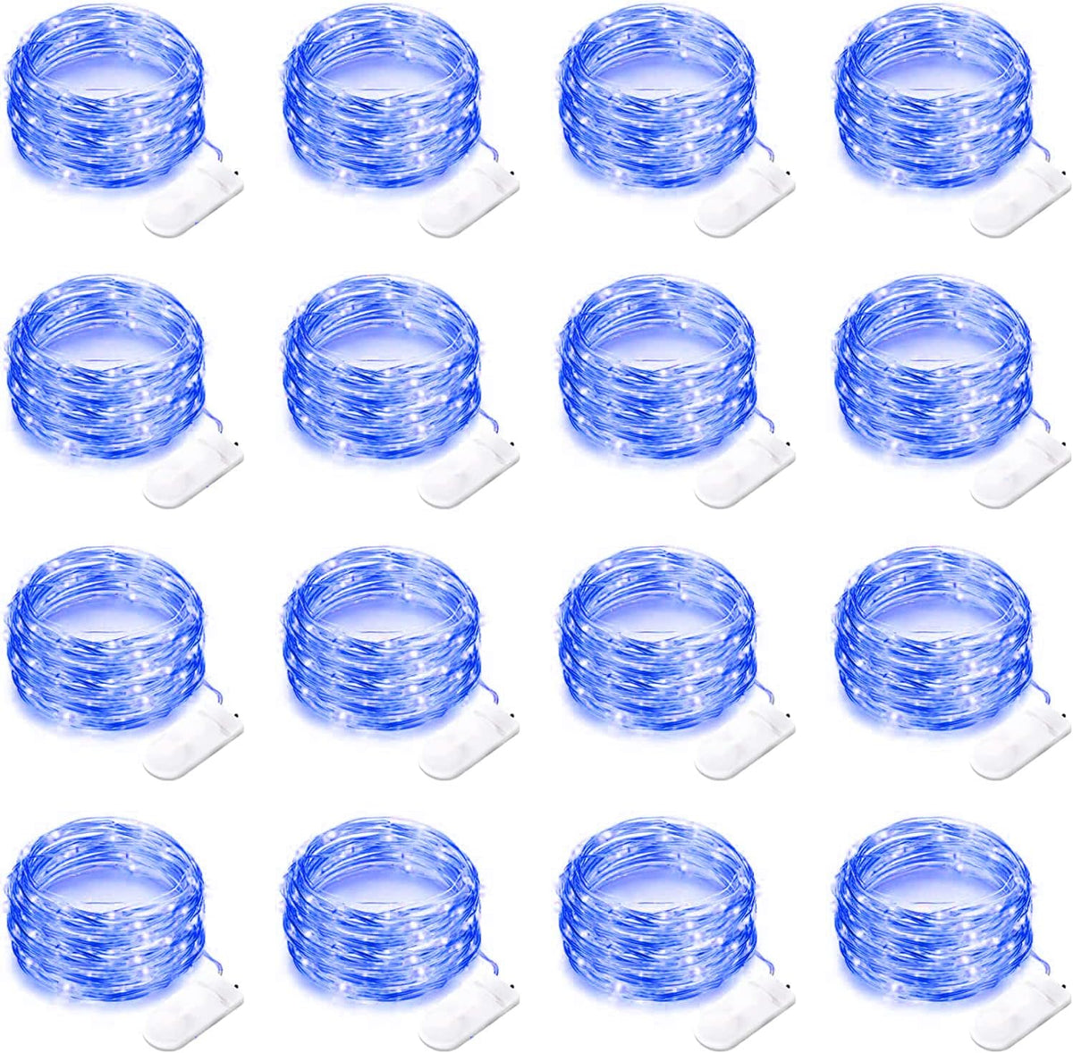 16 Pack Led Fairy Lights Battery Operated String Lights 10 Feet 30 LED Waterproof Twinkle Lights Mason Jar Lights Silver Wire Firefly Lights for Christmas Party Wedding Patio (Blue)