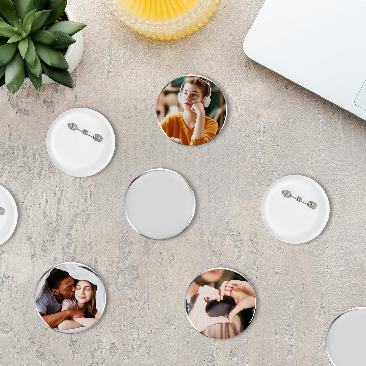 Yuanan 100 Sets Button Maker Supplies 58mm/2.25 Inch Button Supplies with Metal Covers, Pin Backs and Clear Film Badge Parts Pin Buttons Kit for Buttons Makers Machine Pins Maker Press
