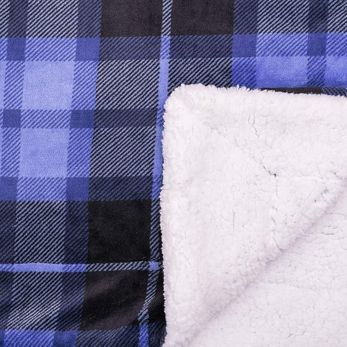 SOCHOW Sherpa Plaid Fleece Throw Blanket, Double-Sided Super Soft Luxurious Bedding Blanket 90 x 108 inches, Blue