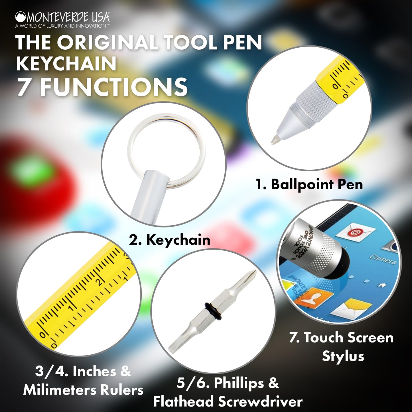 Monteverde One Touch Tool Set Ballpoint Pen with Stylus Yellow + Tool Pen Keychain – 6-in-1 Multifunction Pen Set from Exclusive Collection – Ideal for Engineers (MV35478)