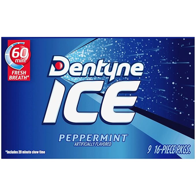Dentyne Ice Peppermint Sugar-Free Chewing Gum, 9 Packs of 16 Pieces (144 Total Pieces)