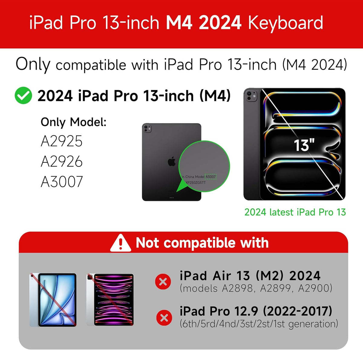 HOU for iPad Pro 13 inch Case 2024 with Keyboard (M4), iPad Pro 13 inch Keyboard with Multi-Touch Trackpad, 7 Colors Backlight, Easy-Set Magnetic Stand Bluetooth-Black