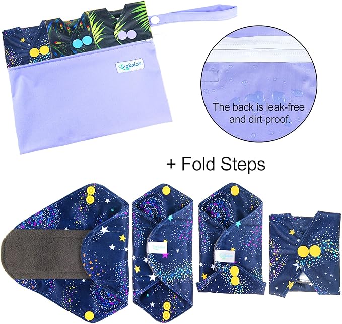 Leekalos Bamboo Menstrual Cloth Pads - Reusable Sanitary Pads for Light Incontinence - Pack of 6, 1 Cloth Mini Wet Bag