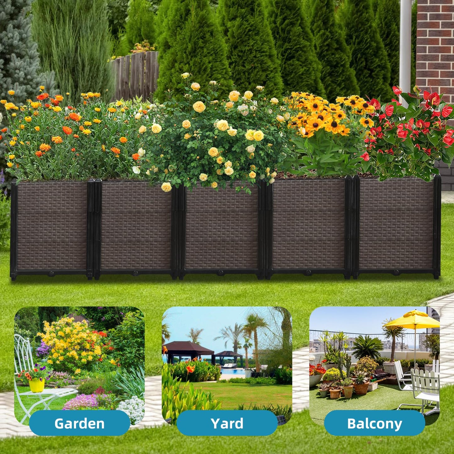 Large Raised Planter Box Outdoor Self Watering 78.7"x15.7"x19.7", Deep Raised Garden Bed - Elevated Garden Box with Drainage Plug, Rectangular Garden Planter Perfect for Patio Balcony Deck