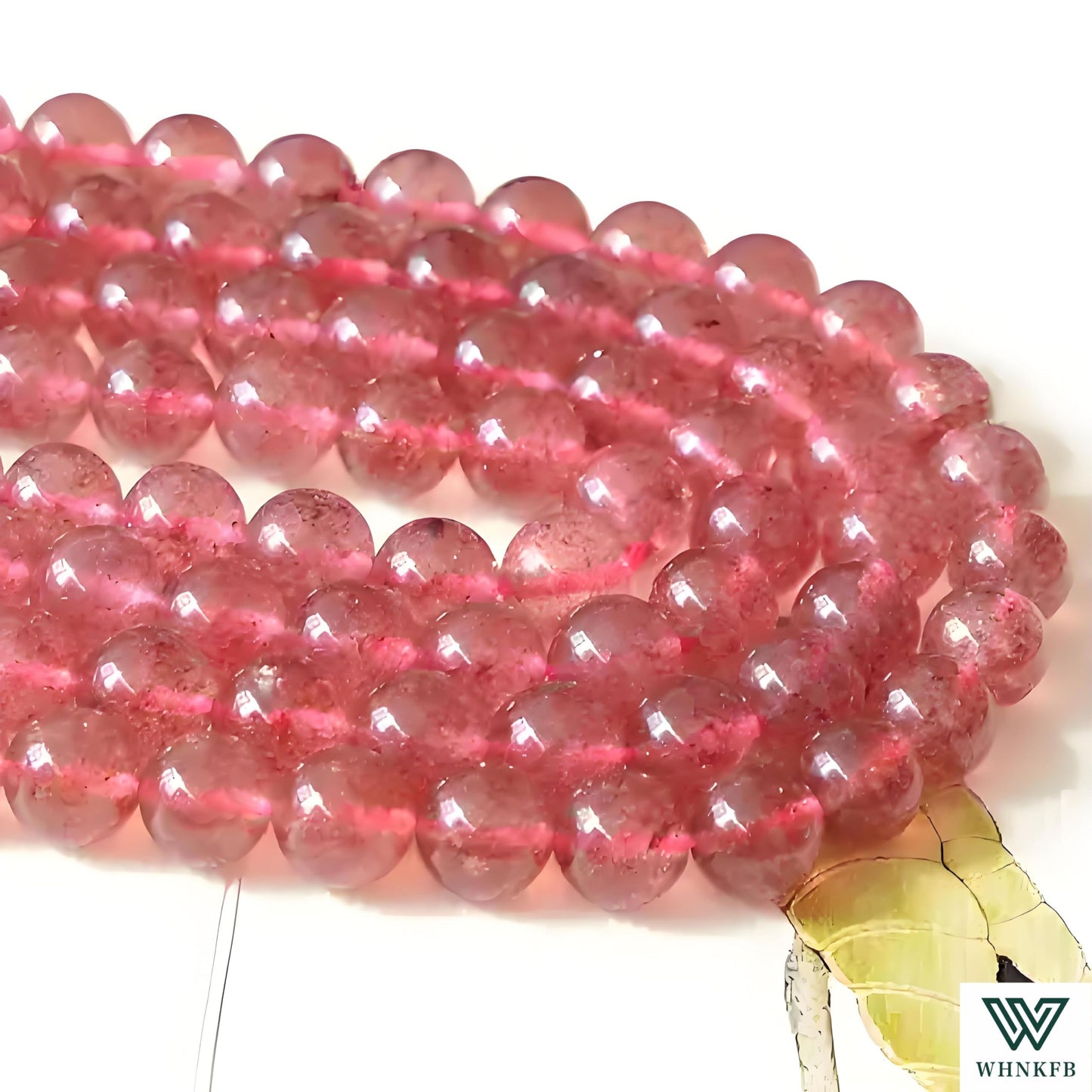 WHNKFB 8mm 50PCS Natural Strawberry Quartz Round Beads, Loose Crystal Beads with Strawberry Seed-Like Contents for Jewelry Making Craft - 6mm 8mm 10mm Options with Free Elastic Cord