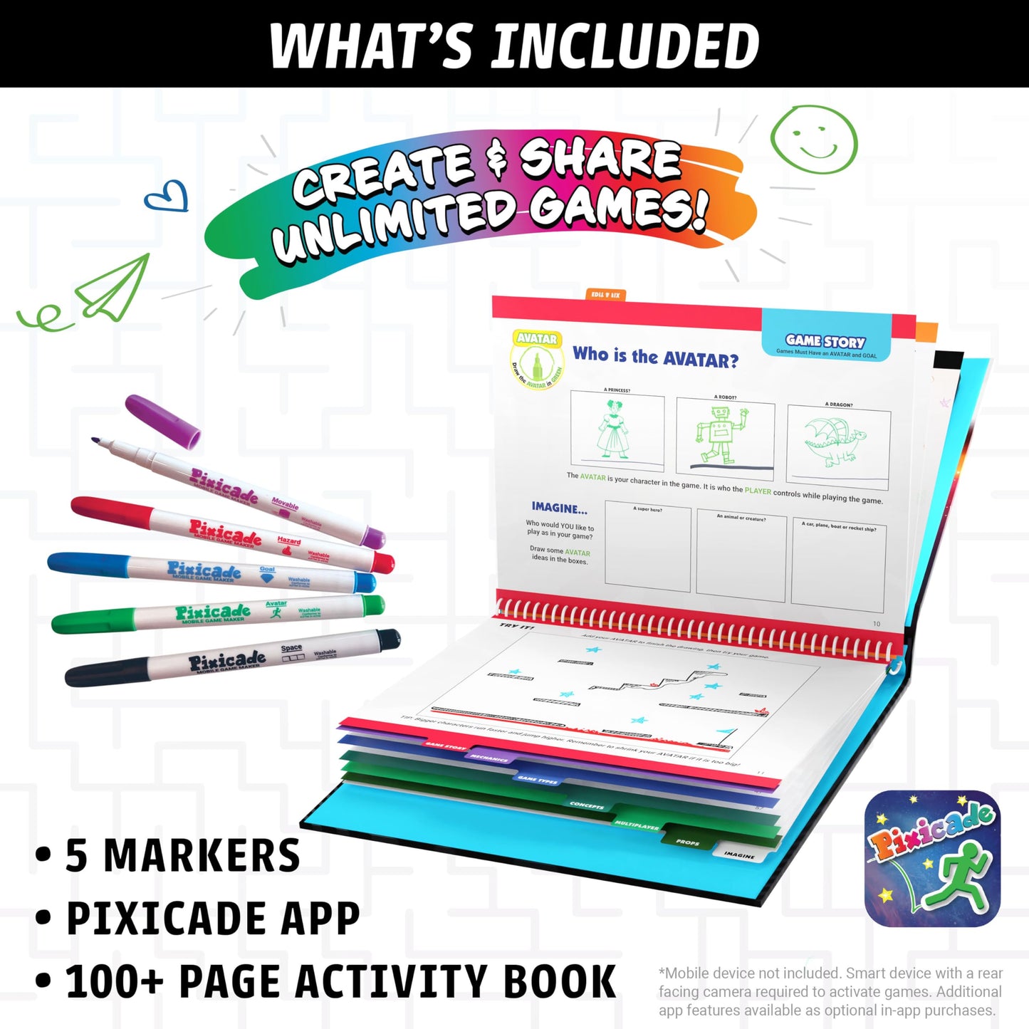 Abacus Brands Pixicade! Turn Drawings Into Playable Video Games! | Doodle & Draw, Snap Play & Share Instant Video Games! | Mobile Video Game Maker and Creation Studio!