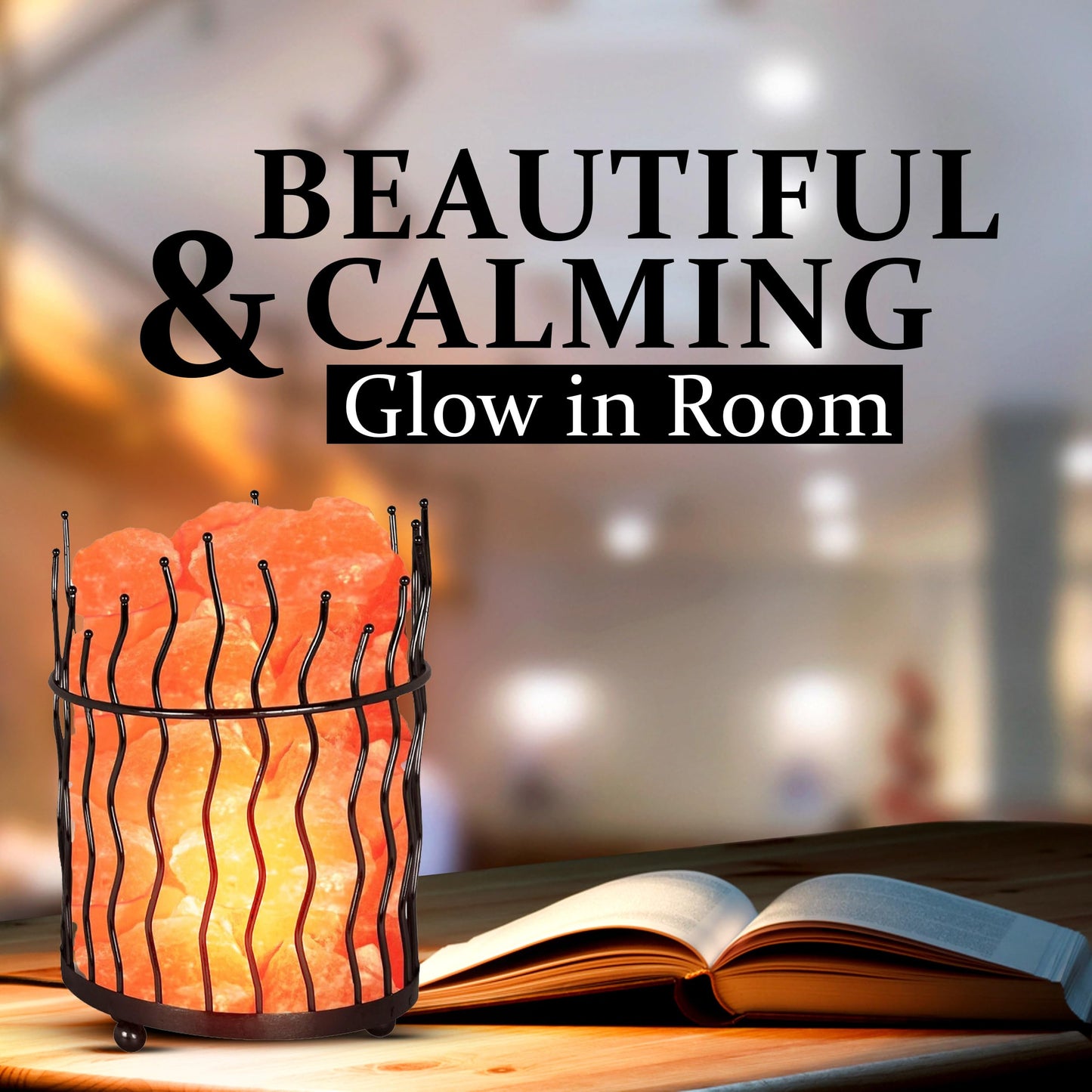 WBM Tall Round Metal Basket Salt Chunks lamp with Touch Dimmer Switch | 6-8 lbs, Salt Lamp, Ideal for Gift, Decor & Desk