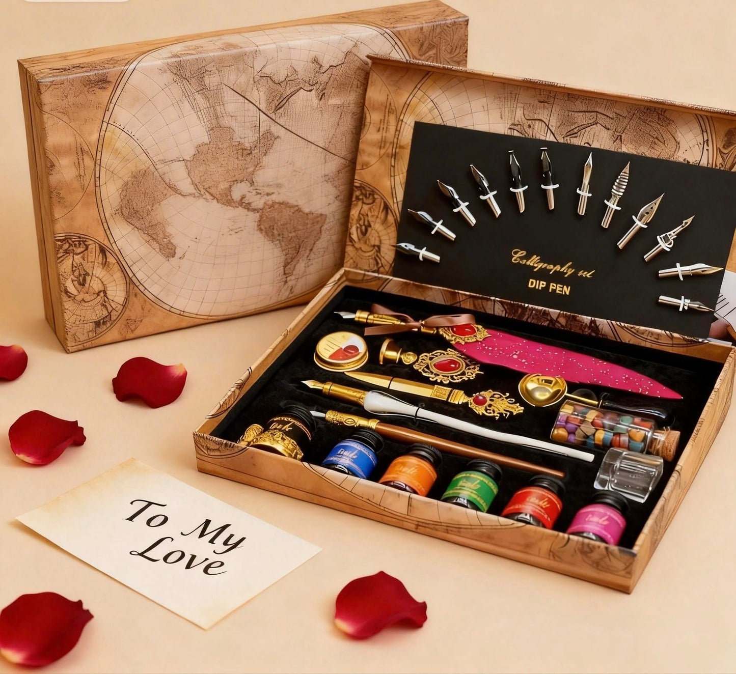 Calligraphy Pen Set Feather Pen & Ink Kit with Glass Pen and Wax Seal Stamp | For Beginners & Writing Enthusiasts | Valentine's Day Easter Anniversary Birthday Gift