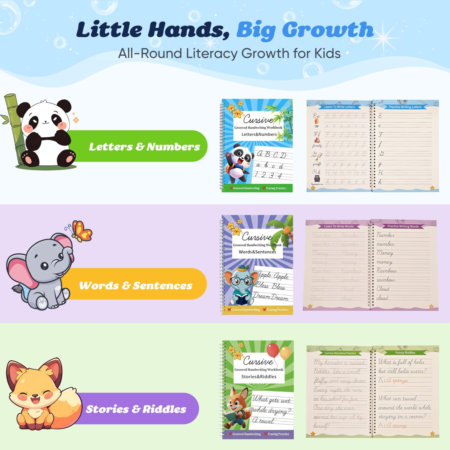 Grooved Cursive Handwriting Workbook for Beginners Kids Ages 8-12 | Cursive Writing Practice Book | Magic Ink Cursive Books with Riddles, Stories & Quotes | Handwriting Practice for Kids 8-10 Cursive