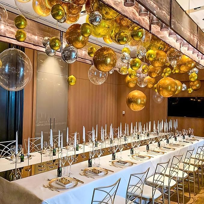PartyWoo Metallic Gold Foil Balloons 3pcs 50 Inch Large Round Foil Big Giant 4D Jumbo Inflatable Mirror Ball Mylar Balloons for Graduation Birthday Baby Shower Anniversary Tea Party Decorations