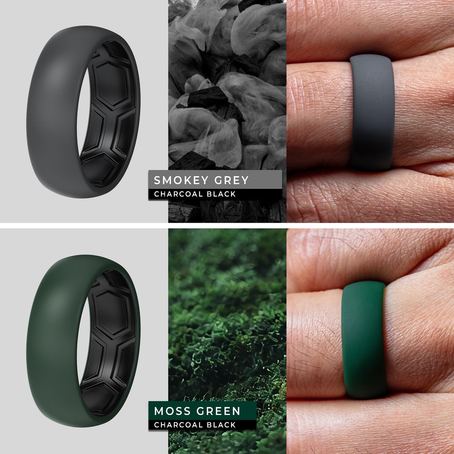 ThunderFit Men's Patterned Silicone Rings, 8mm Wide 2.2mm Thick Rubber Bands,Variety Multipack 1,4,7
