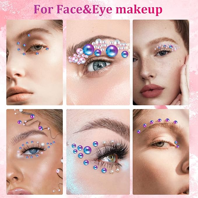 Belleboost Flat Back Pearls Kits 3 Boxes of Flatback Blue Mermaid Half Round Pearls with Pickup Pencil and Tweezer for Home DIY and Professional Nail Art, Face Makeup and Craft