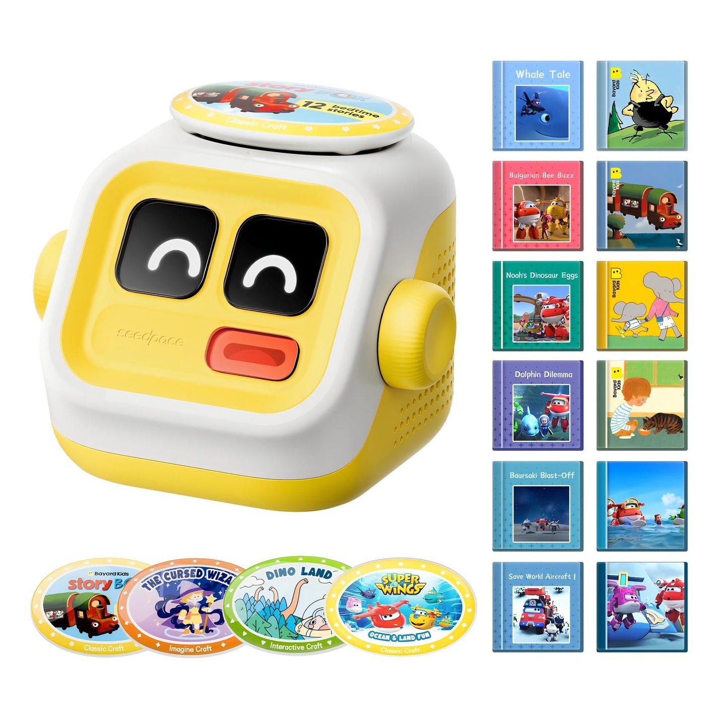 seedpace Super Wings Story Machine for Kids: Screen-Free Player with 5 Story Books, 130 Stories, 712 Minutes, Bluetooth Speaker, Robot Pet, Educational Toy, Learning, Toddlers Gift