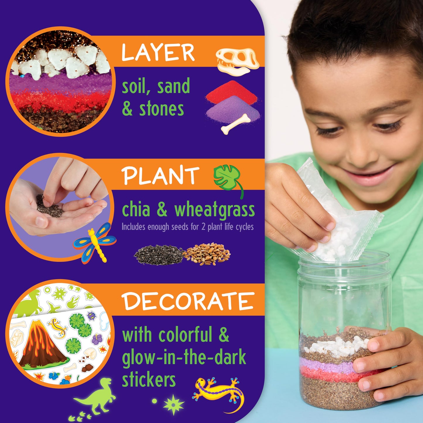 Creativity for Kids Grow N Glow Dinosaur Terrarium Kit | Create, Plant & Grow a DIY Terrarium Kit with Glow-in-the-Dark Stickers & Dino Toys | Spring Crafts & STEM Kit (Ages 6+)