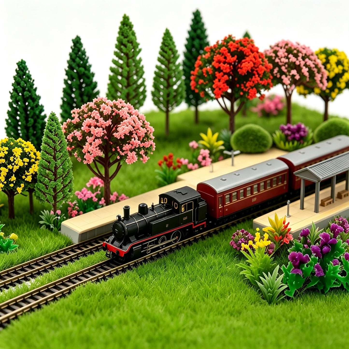 36pcs Model Trees Mixed Model Flower Trees Railroad Scenery Diorama Tree Mushroom for DIY Crafts Landscape Train Railroad Decorations Fairy Garden Trees Supplies