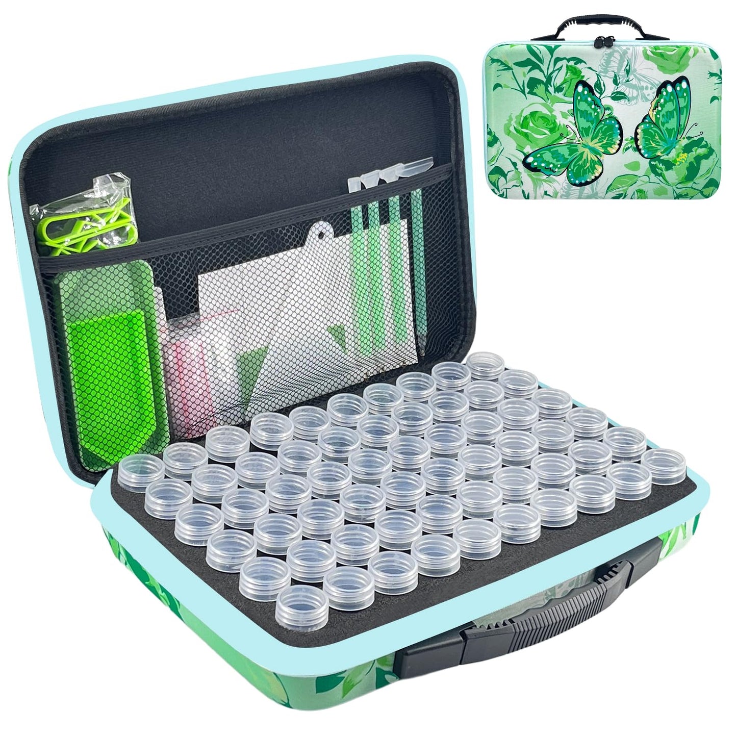 LIRUNQIU Diamond Painting Storage Containers, 60 Slots Diamond Painting Accessories and Tools for Diamond Art Organizer Case(Green)