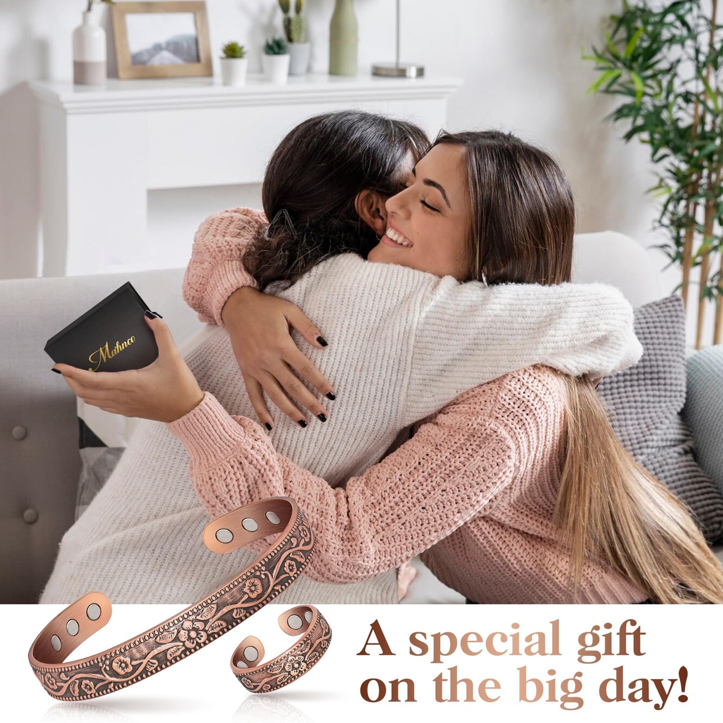 Copper Bracelet for Women & Lymphatic Drainage Ring, Adjustable 100% Solid Pure Copper Jewelry Gift with 6 Magnets, Vintage Unisex Wellness Design